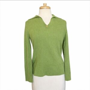 Prive 100% Cashmere Sweater Women’s Small Green Button Split Neck Lightweight